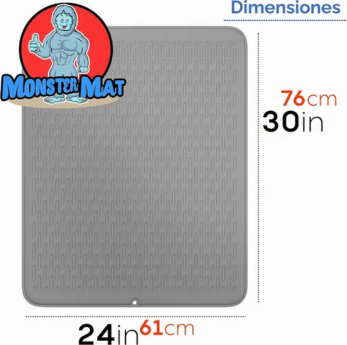 Vista 4 de Monster Mat - Tapete de silicona extra grande para secar platos (30 x 24 pulgadas), tapete de silicona resistente y de secado rápido, tapete