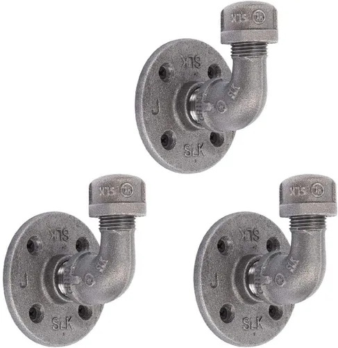Vista 11 de PIPE DECOR Gancho para abrigos, válvula de espiga de agua industrial negra, montaje en pared con brida de plomería de hierro real para el hogar