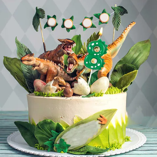 Vista 6 de TOYMIS Velas con números de cumpleaños, velas de dinosaurio de 2.8 pulgadas, velas de cumpleaños para tartas, velas de dinosaurio, decoración