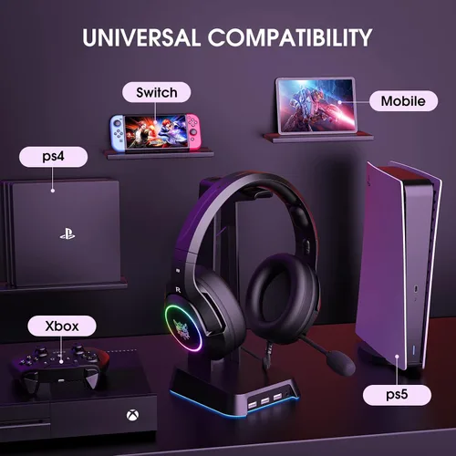 Vista 2 de Ajsaki Actualizado 2022 Auriculares para juegos K9 auriculares para juegos con luces LED RGB cancelación de ruido auriculares estéreo PS Vita