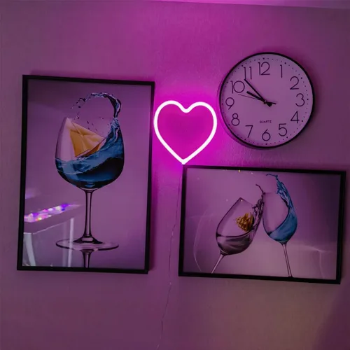 Vista 2 de 2 letreros de neón de corazón de San Valentín, funciona con pilas, luces LED de neón rosa, decoración de pared para dormitorio, cocina, puerta, 2rosa
