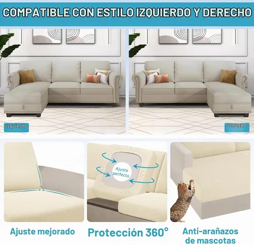 Vista 6 de HDCAXKJ Fundas de cojines de sofá seccional 100% impermeables, 8 piezas, funda seccional en forma de L, funda elástica para asiento de sofá chaise