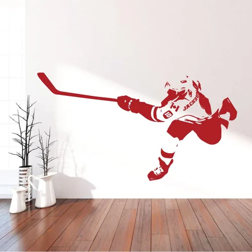 Vista 6 de Decoración de pared de habitación, calcomanías de vinilo para jugador de hockey para el hogar u oficina, dormitorio, vestuario, pista de hielo
