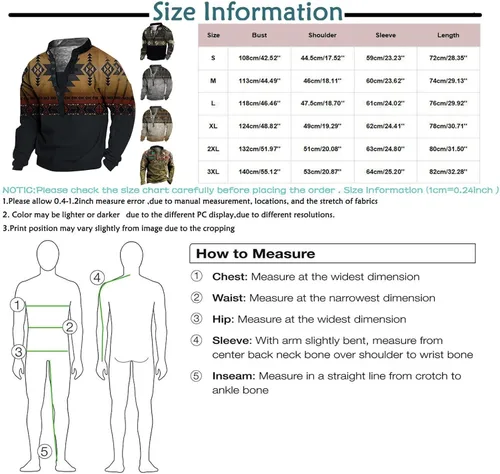 Vista 4 de FIRERO Sudadera con estampado azteca occidental para hombre, con botones, cuello alto, 6 botones, estilo vintage, sin botones