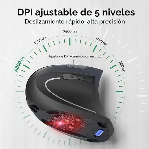 Vista 6 de TECKNET Ratón ergonómico inalámbrico, ratón Ergo vertical recargable Ratón óptico silencioso de 2.4 GHz, con 5 DPI ajustables (800-4800), mouse