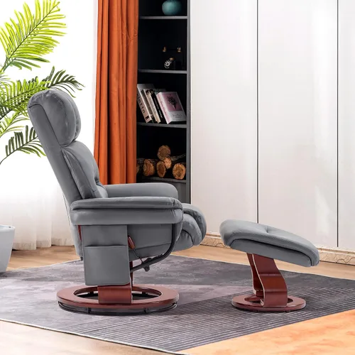 Vista 4 de MCombo Sillones reclinables giratorios con otomana, sillas reclinables de TV con masaje por vibración, silla ergonómica de piel sintética para sala