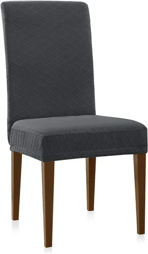 Vista 8 de Funda elástica universal para silla de comedor, diseño moderno de rombos jacquard, lavable, extraíble, funda suave y elástica (2, color blanco crema)