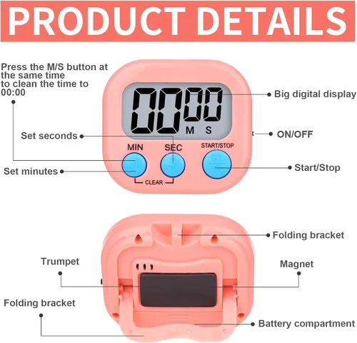 Vista 6 de 16 paquetes de temporizador digital multifunción temporizadores electrónicos para aula, pequeño cronómetro magnético de cuenta regresiva, mini reloj