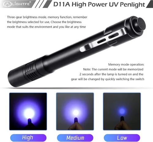 Vista 3 de Linterna de Luz Negra D11A 395nm Ultravioleta con Fuente de Luz LED Ultravioleta de Alta Potencia, Utilizada para Curado de Pegamento UV, Detección