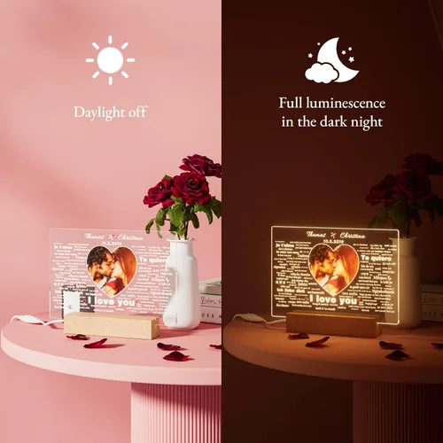 Vista 3 de Bemaystar Regalos personalizados para novia, novio, 100 idiomas con texto en inglés "I Love You", luz nocturna con imagen, aniversario, San