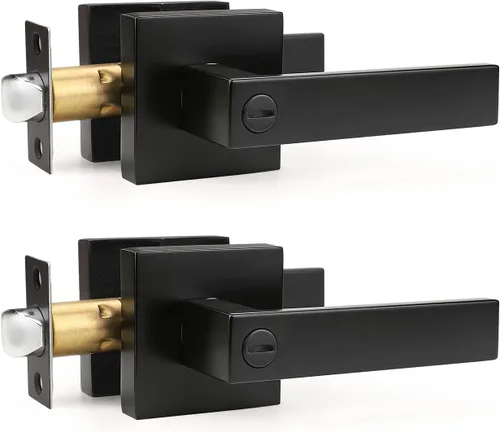 Vista 32 de Gobrico 1 paquete de manijas cuadradas de privacidad para puerta en acabado negro mate, manijas interiores sin llave, reversibles para puertas