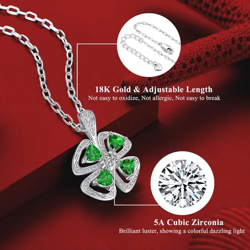 Vista 3 de IVWVI Collares con colgante para mujer collar giratorio de trébol de cuatro hojas con circonita cúbica 5A regalo de joyería para mujer el mejor