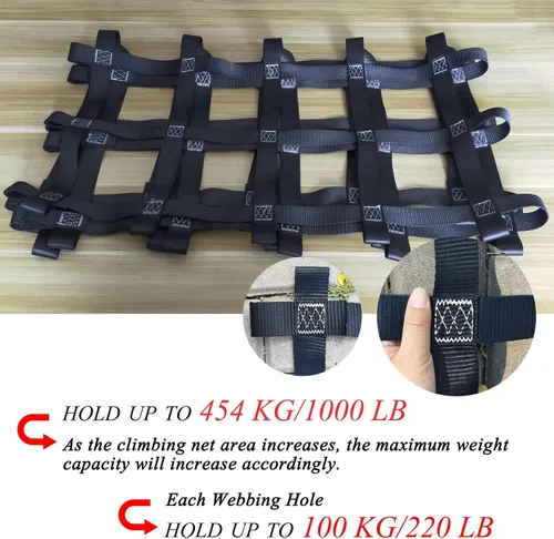 Vista 3 de Red de carga de escalada para casa del árbol, red de escalada para niños, protección de escaleras, resistente para niños, ninja, obstáculos, selva