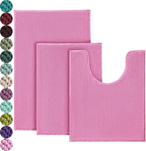 Vista 13 de Urvoix Juegos de Alfombras de Baño de 3 Piezas, Alfombra de Baño de Chenilla Antideslizante - Ultra Suave, Lavable, Tapete de Baño Súper Absorbente