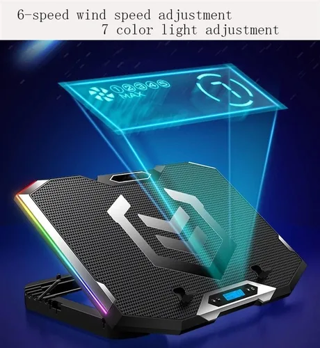 Vista 4 de TOEWOE Almohadilla de enfriamiento para laptop, luces RGB, enfriador para laptop con 6 ventiladores para portátiles de hasta 17.3 pulgadas