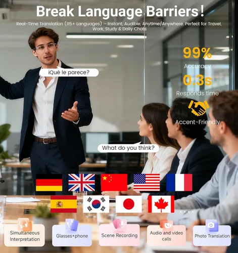 Vista 2 de Gafas inteligentes Bluetooth con IA para hombres y mujeres con Chat GPT, gafas de traducción con 115 idiomas y lentes sin marco que bloquean la luz