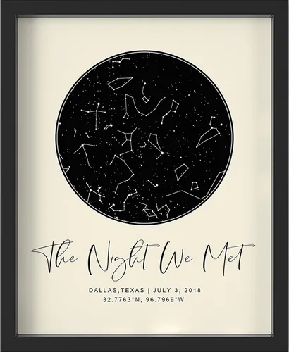 Vista 10 de Mapa de Estrellas Personalizado con Fechas y Lugar Específicos - Impresión de Mapa de Constelación Personalizado, Sin Marco - Arte de Pared
