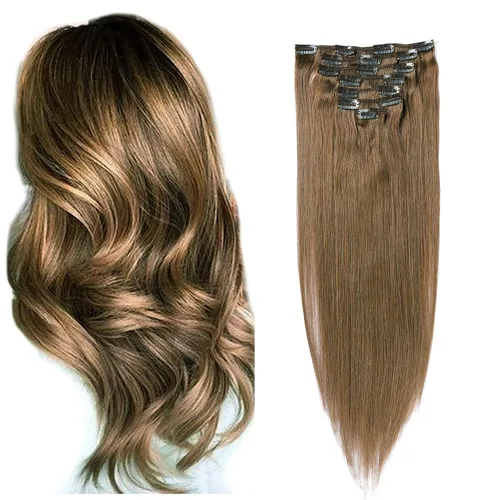 Vista 25 de Extensiones de cabello con clip Ubetta de cabello humano real, extensiones de cabello negro azabache con clip, 7 piezas, 70 g, extensiones