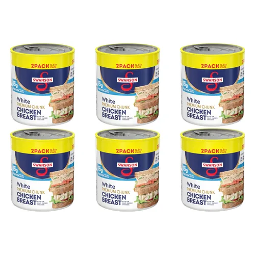 Vista 14 de Swanson 25% menos sodio, pechuga de pollo premium en agua enlatada en trozos blancos, lata de 12.5 OZ