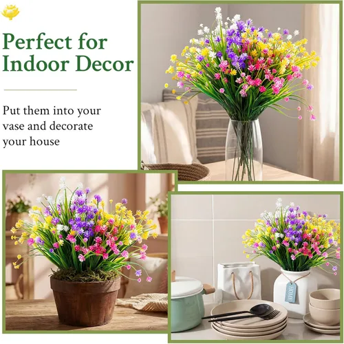Vista 7 de Hoteam 40 paquetes de flores artificiales para exteriores, resistentes a los rayos UV, plantas de plástico para exteriores, primavera, verano