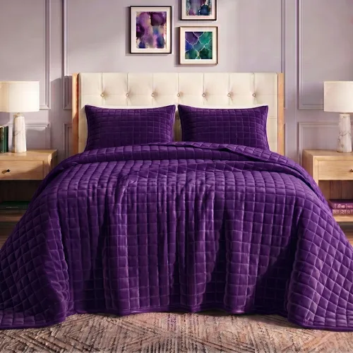 Vista 21 de Tribeca Living FLORENCEQUIKISI - Juego de acolchado Florencia, de terciopelo, sólido, tamaño grande), Negro, gemelo Ultra-Soft 260 GSM Plush