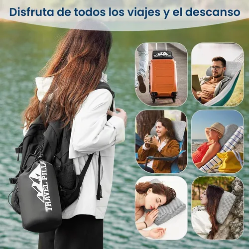 Vista 6 de Almohada cervical para dormir, almohada de viaje, almohada de campamento, espuma viscoelástica ergonómica comprimible de firmeza media, ideal