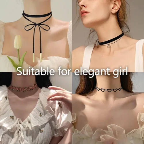 Vista 3 de Gargantilla negra Set de gargantilla de encaje de terciopelo Daisy Gothic Punk Classic Choker