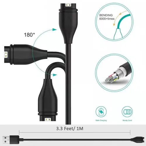 Vista 7 de Cable de carga compatible con Garmin Watch, cable de carga de sincronización de datos USB de repuesto de 3.3 pies para Garmin Fenix