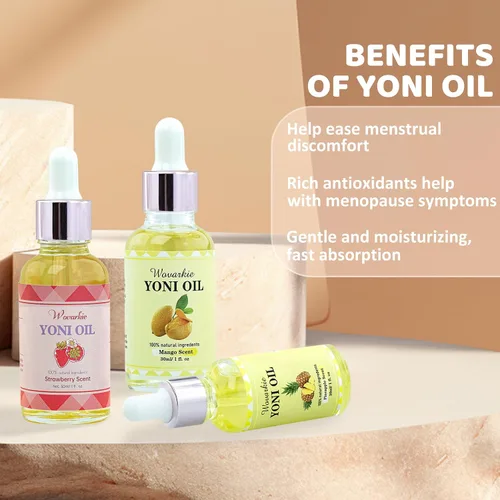 Vista 3 de Wovarkie 3 paquetes de aceite Yoni para mujeres, aceite femenino íntimo 100% natural para desodorante femenino, elimina el olor y equilibra el pH