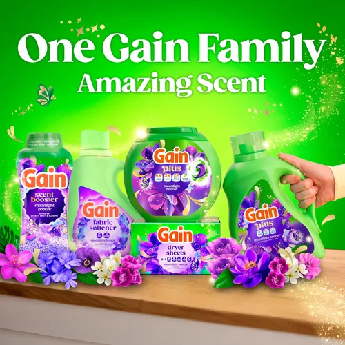 Vista 10 de Gain Detergente líquido para ropa Plus, más limpio, más fresco, ahora con aroma Oxi, Moonlight Breeze, 99 onzas líquidas, 75 cargas