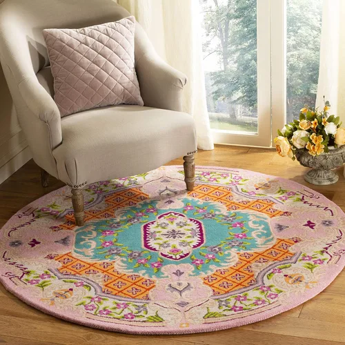 Vista 20 de SAFAVIEH Bellagio Collection - Alfombra decorativa de 2 x 3 pies, azul y rosa, hecha a mano de lana de medallón, ideal para zonas de alto tráfico