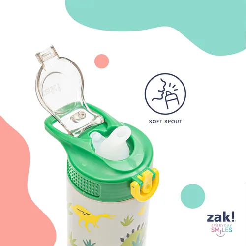 Vista 4 de Zak Designs Bluey Sage - Botella de agua para niños para la escuela o viajes, botella de agua de acero inoxidable de 14 onzas con popote, asa y tapa