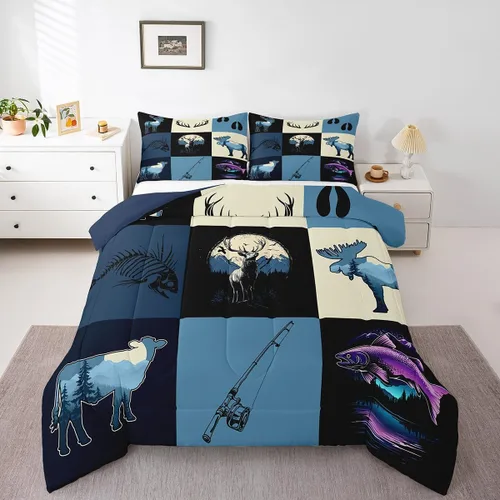 Vista 10 de Castle Fairy Cute Giraffe Bedding Set Twin Size 2 Pcs,Lodge Cabin Jungle Rustic Style Comforter Set for Kids Teens Adults,Wild Animal Pine Trees