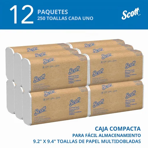 Vista 2 de Scott Professional Toallas de Papel Universales Multiplegadas, a Granel (03650), Bolsillos de Absorción, Blanco, Toalla de 9.2"x9.4", Comprimida