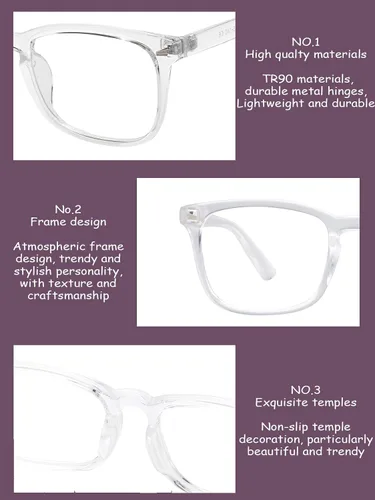 Vista 2 de Onrtry Gafas sin receta para hombres y mujeres, lentes transparentes cuadradas