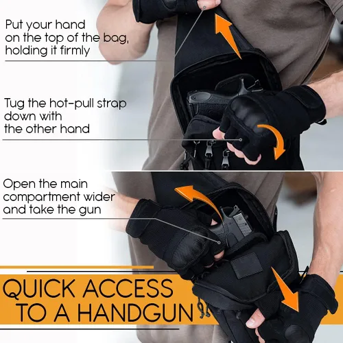 Vista 3 de TECEUM Bolso bandolera táctico compacto – CCW para todos los días – Más de 10 estilos – Bolso cruzado de hombro para transporte oculto de pistola