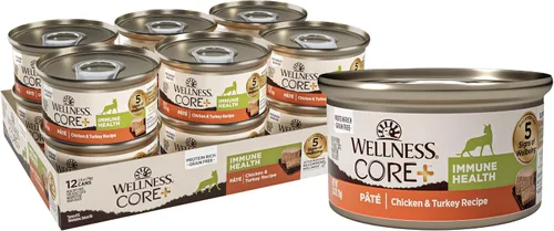 Vista 14 de Wellness CORE+ Alimento húmedo en paté de peso saludable para gatos adultos, natural, rico en proteínas, sin granos, 2.8 onzas, paquete de 12
