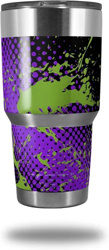 Vista 2 de Vinilo Wrap para Yeti Rambler vaso – 30 oz Halftone Splatter, rosado, azul (Blue Hot Pink)