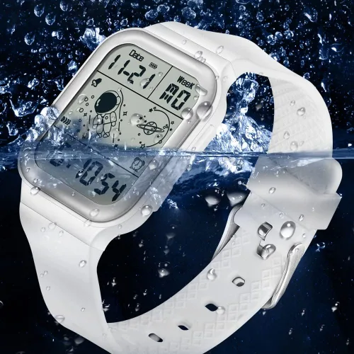 Vista 4 de Relojes electrónicos unisex para hombres y mujeres, 164.0 ft, impermeable, deportivo, digital, correa de silicona, cronógrafo, reloj rectangular