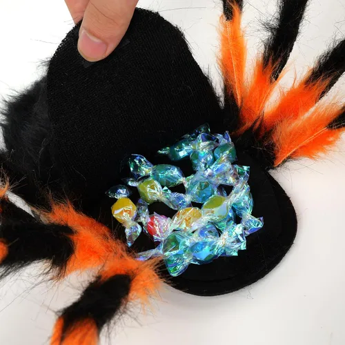 Vista 5 de Halloween Spider Backpack Spiderweb Headband Costume Halloween Giant Spider Decorations Funny Candy Bag