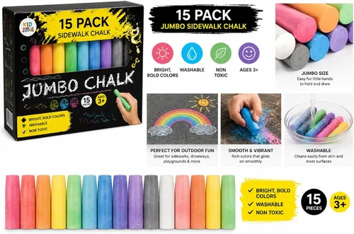 Vista 2 de Tiza para acera de exterior multicolor Jumbo - Juego de 15 piezas lavables prémium