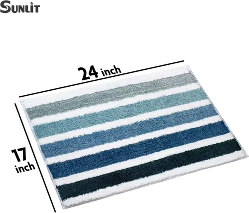 Vista 2 de Sunlit Alfombra de baño azul ombré, alfombra de baño náutica para baño, antideslizante, 24 x 17 pulgadas, azul y blanco