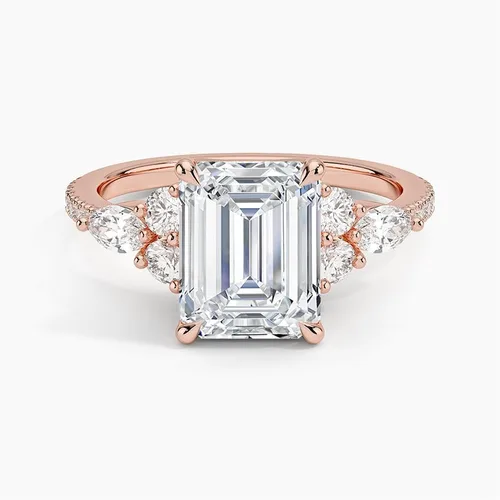 Vista 5 de IGI 2.56 Carat White Emerald Excellent Cut Four Claw Prongs Lab Created Diamond Engagement Ring With Side Marquise and Round Lab Diamonds In 14k