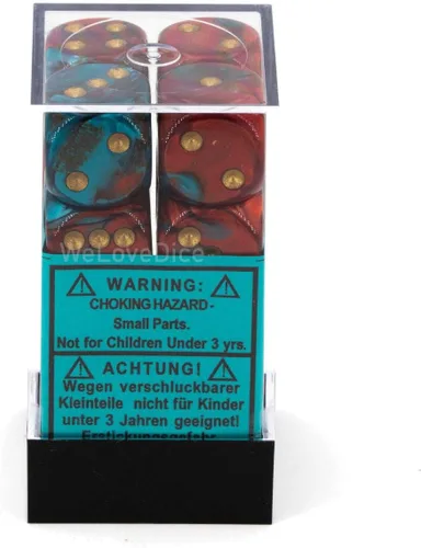 Vista 2 de DND - Juego de dados poliédricos de plástico Géminis de 0.63 pulgadas, color rojo, verde azulado y dorado, dados de mazmorras y dragones, incluye 12