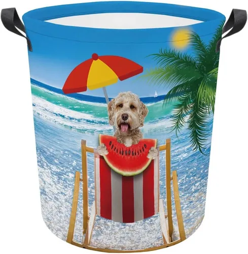 Vista 16 de Cesta plegable con estampado de perro, lindo Cavalier King Charles Spaniel Sandía con asa, caja de juguetes, bolsa de almacenamiento