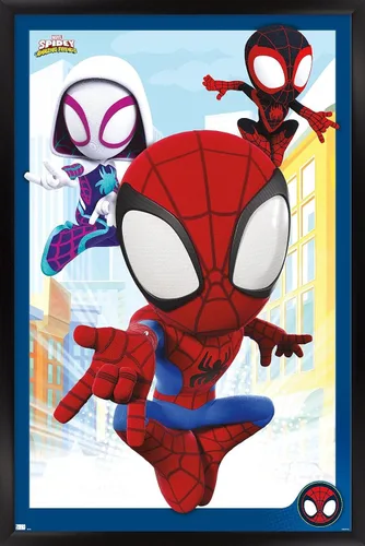 Vista 8 de Marvel Spidey and His Amazing Friends - Póster de pared grupal, 22.4 pulgadas de largo x 14.7 pulgadas de ancho, versión enmarcada de madera