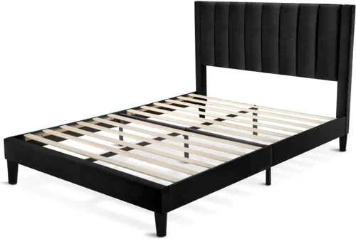 Vista 9 de IMUsee Base de cama tapizada de terciopelo de tamaño matrimonial con cabecero, listones de madera fuertes, somier opcional, base de colchón, fácil