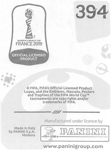 Vista 2 de Panini FIFA - Calcomanías para álbumes de la Copa Mundial Femenina de Francia 2019 (solo adhesivo individual) Fútbol #394 Sherida Spitse Países