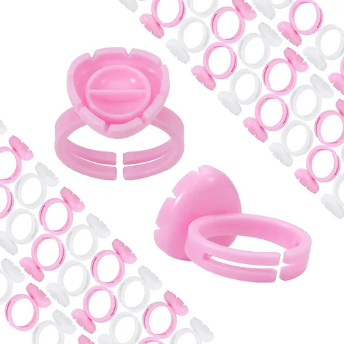 Vista 10 de Pretty memory 100 anillos de pegamento para extensiones de pestañas, encantador corazón, anillos de pegamento para pestañas, soporte adhesivo