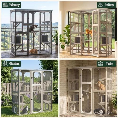 Vista 8 de Gowoodhut Catio - Recintos para gatos al aire libre, casa grande de madera
